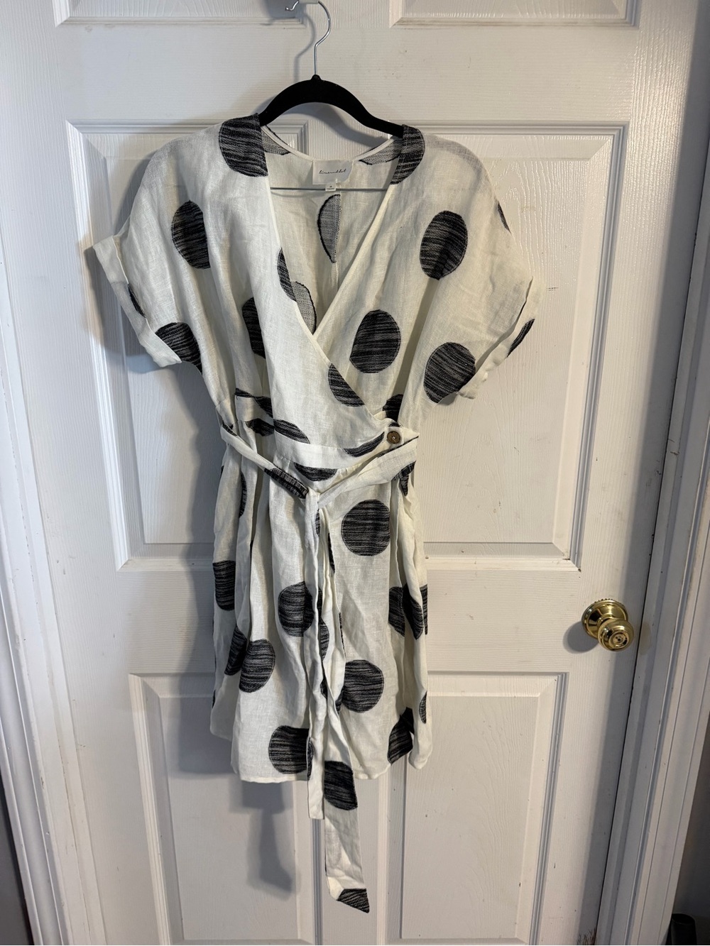 Line & Dot White Mini Wrap Dress with Black Polka Dots